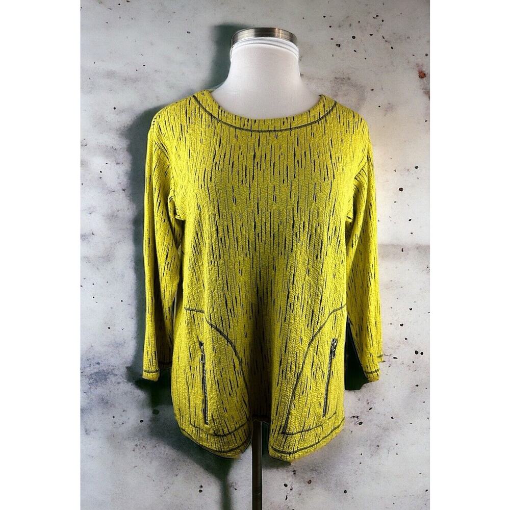 Ali Miles Crinkle Textured Stretch Zippered Pocket Top Large Abstract Artsy - Picture 10 of 10